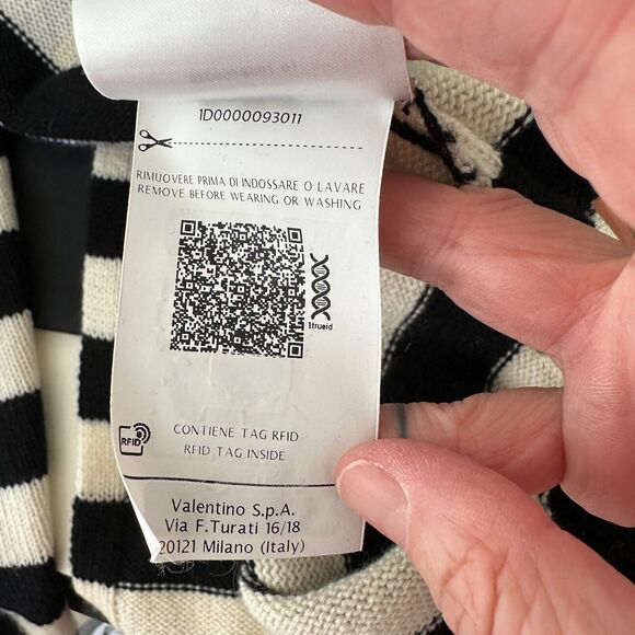 Valentino Off White & Black Horizontal Stripe Open Back Satin Shoulder Tie Top L - Picture 13 of 16